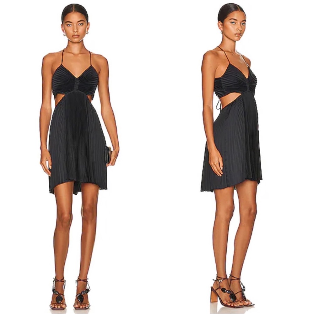 A.L.C.  Black Pleated Open Crisscross Back Minidress Size 0